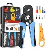 WGGE Ferrule Crimping Tool Kit, AWG 23-7 Self-adjustable Ratchet Wire Ferrule Crimper Plier Set w...