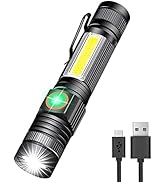 Hoxida Rechargeable Flashlight(Battery Included), Magnetic LED Flashlight with COB sidelight, 120...