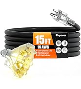 15 FT 16/3 Gauge Outdoor Extension Cord with Multiple Outlets Light Indicator, Flexible 3 Outlets...