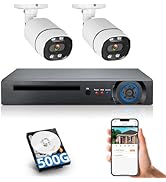 Fuers 8CH H.265+ Surveillance DVR Kits,Security Camera System with 2 x 2592TVL 5MP Wired IP66 Bul...