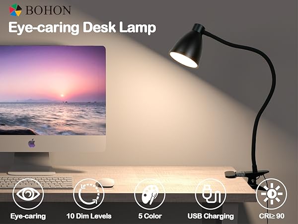 Desk Lamp Reading Light LED Clamp Lamp Flexible Gooseneck Clip on Light for Bed Bedside