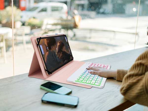 Universal Tablet Backlit Keyboard Case Pink - 28