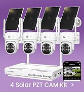xmartO Wire-Free Solar PTZ AI Tracking Security Camera System, 4-Cam Kit, 4MP 2K QHD + 4K 10CH Ex...