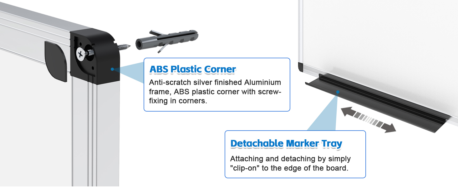 whiteboard with silver aluminium frame