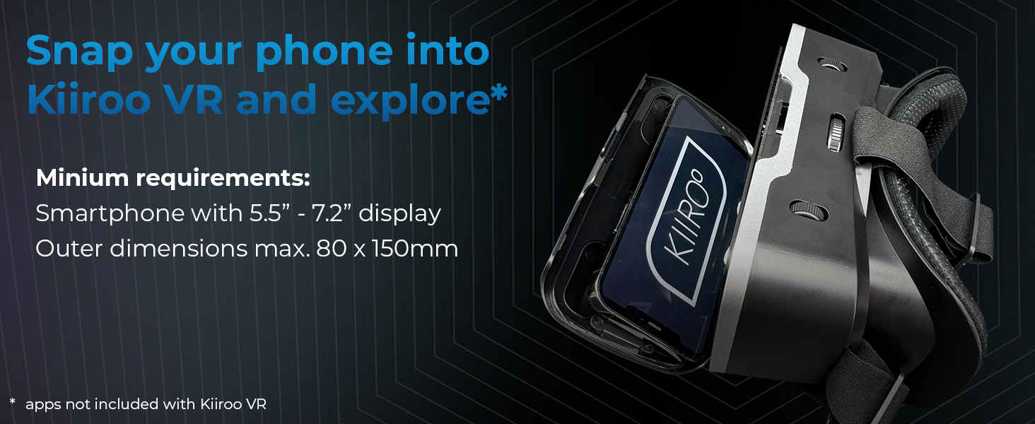 Kiiroo VR Headset, Glasses-Friendly, iPhone, Android &amp; Windows, 5.5"-7.2", Fixed Focus, 360 Video