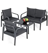 Magshion 4 Piece Patio Furniture Set with Cushions, All-Weather Outdoor Conversation Set with Gla...