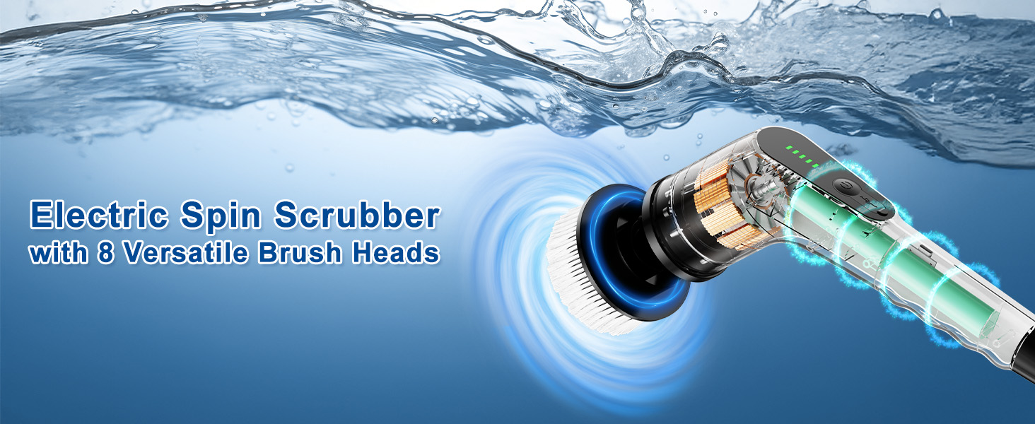 electric scrub brush with 8 versatile brush heads