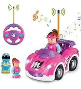 Pup Go Toddler RC Cartoon Race Car with Music and Lights, 2 Removable Interchangeable Dolls, Firs...