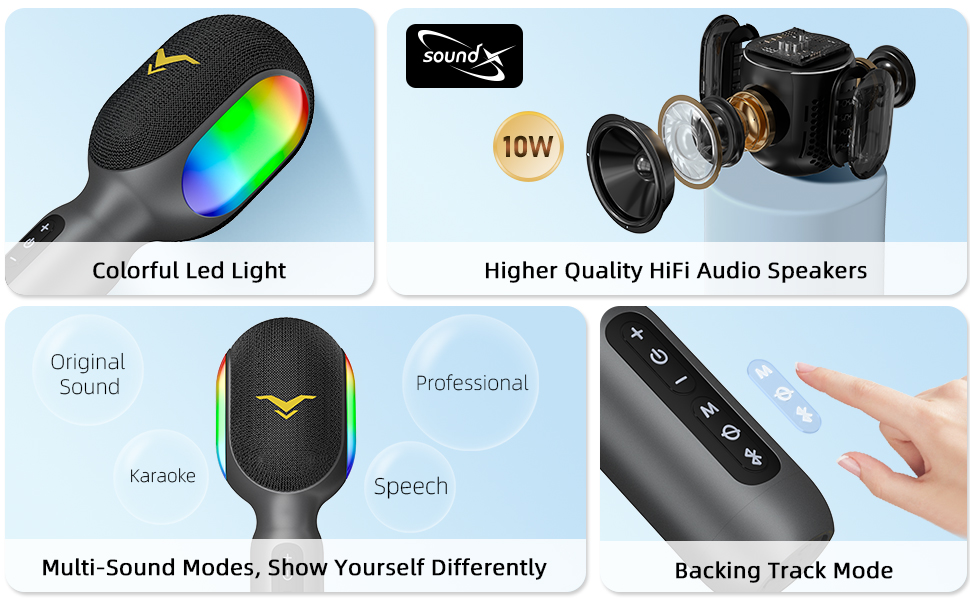Colorful led light &amp;amp; HiFi Stereo Speakers &amp;amp; Muiti-Sound Modes &amp;amp; Voice Cancelling Technology