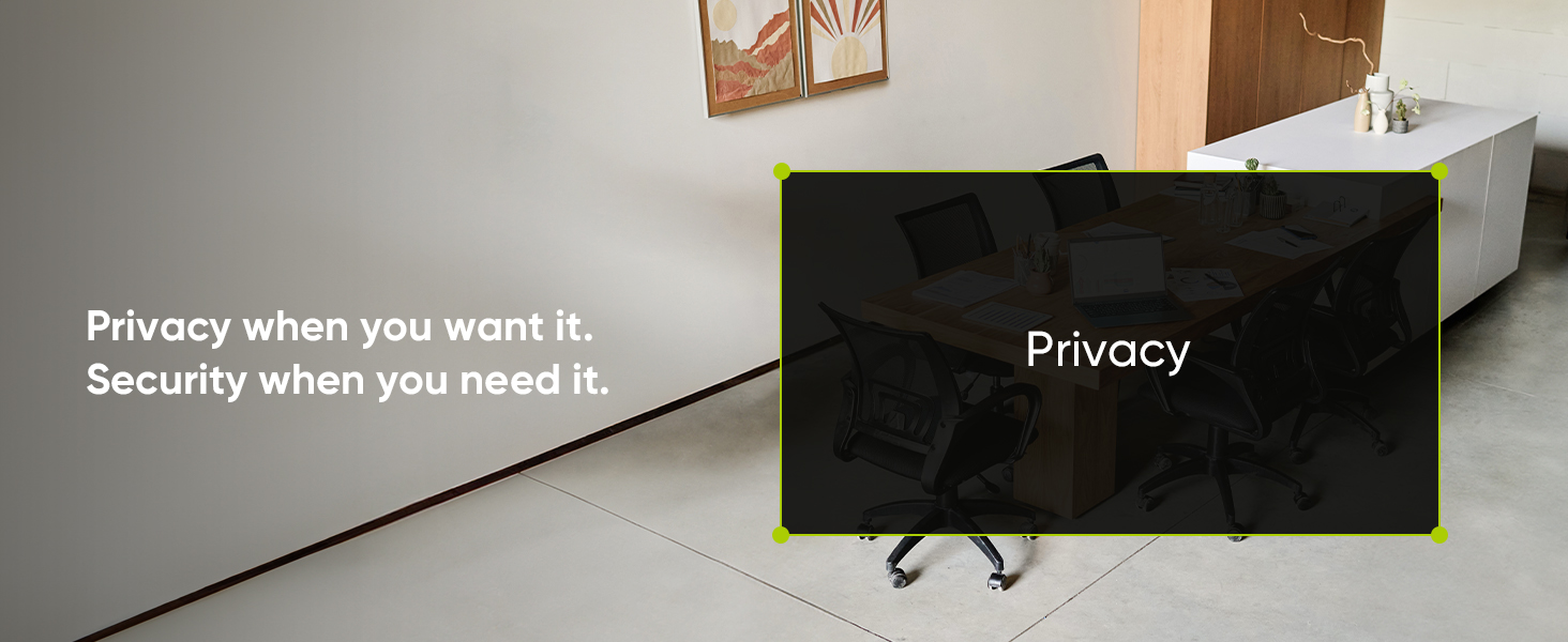 Advertisement displaying darkening tablets product box with emphasis on privacy and security features. Shows both black and white color options.