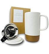 Mora Ceramics Large Tea Mug with Loose Leaf Infuser and Ceramic Lid, 18 oz, Portable, Microwave a...