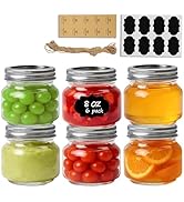 ComSaf Cute Mason Jars 8 oz 6Pcs, Small Half Pint Regular Mouth Canning Jar with Lids and Rings, ...