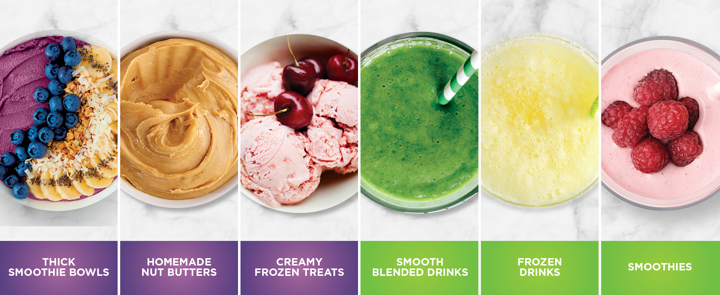 Thick smoothie bowls, homemade nut butters, frozen treats, smooth drinks, frozen drinks