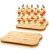 Acshio 2 Pack Bamboo Skewer Holder, 90 Holes Fruit Kabobs Cocktail Pick Stand, Appetizer Food Dis...