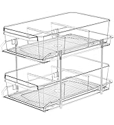 2 Tier Clear Organizer with Dividers for Cabinet, Shlef, Counter - MultiUse Slide-Out Storage Con...