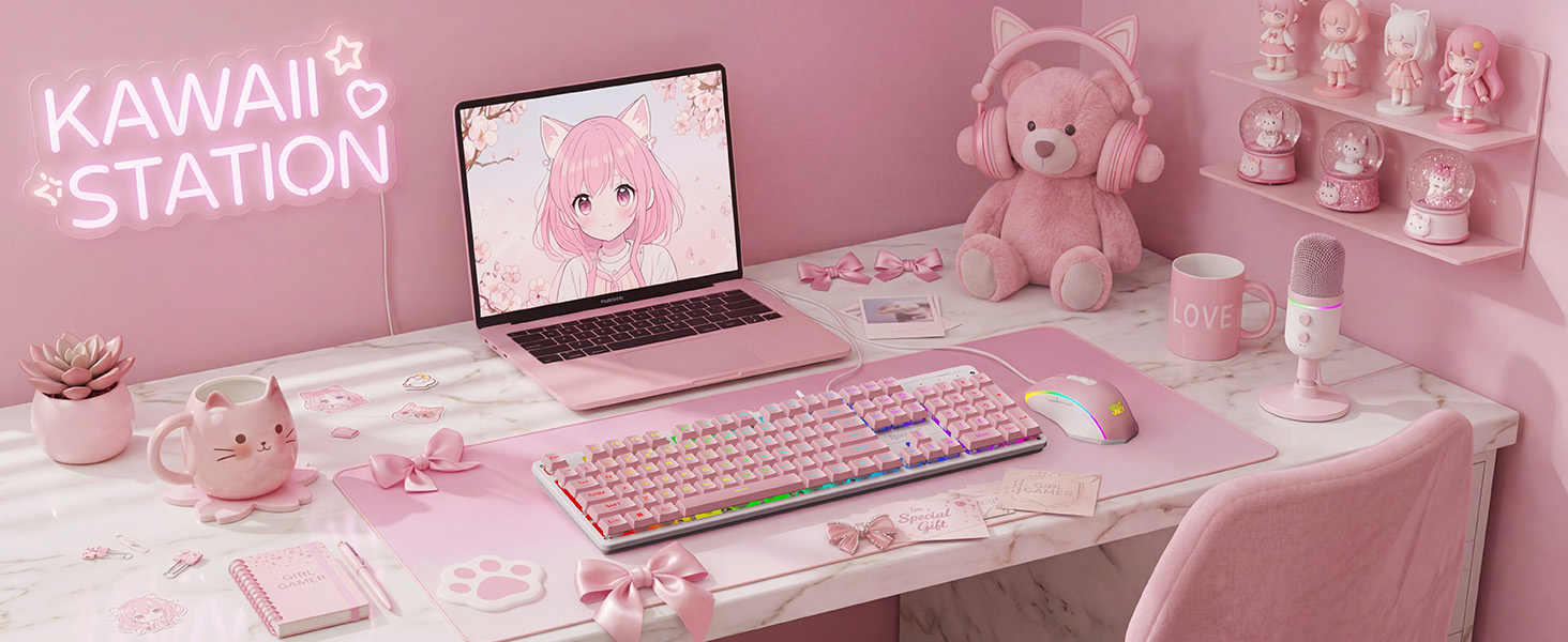 Pink Gaming Keyboard and Mouse