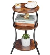 YEAKOO Vintage Round Side Table, 3-Tier Slim Waist End Table with Storage Shelf,Compact Tea Table...
