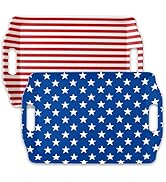 FYSUIMU 4Pcs Patriotic Serving Trays Stars Stripes Plastic Tray with Handle 10 x 15 In 4th of Jul...