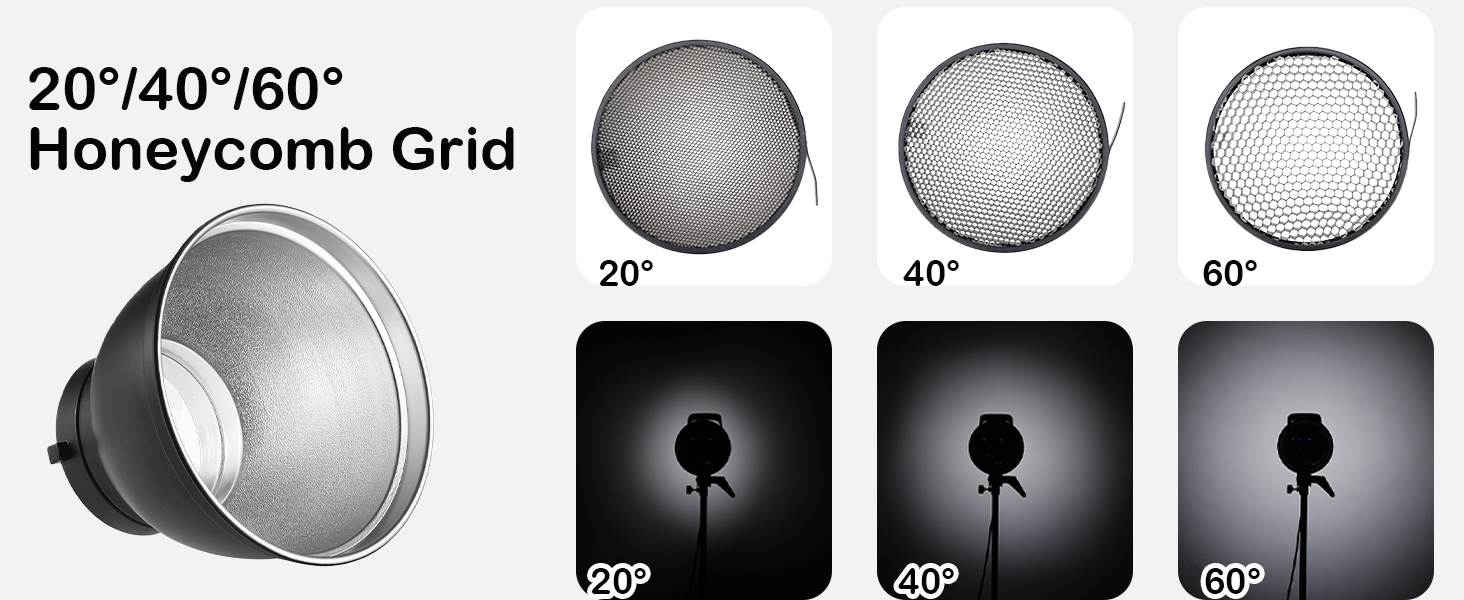 7&amp;#34; Standard Reflector Diffuser Lamp Shade Dish with 20° /40°/ 60° Honeycomb Grid White Soft Cloth