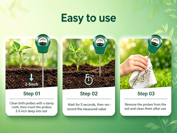 3-step usage tutorial of soil moisture tester, easy-to-use plant soil moisture meter for garden