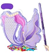 PCFING 18 Inch Mermaid Tail Piñata with 30 Inch Piñata Stick Blindfold Confetti for Boy Girl Ocea...