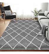 TOOHUB Rug Fluffy Rug for Bedroom, Super Soft Rug, 5X7Feet Stripe Checkered Rug Anti-Skid High Pi...
