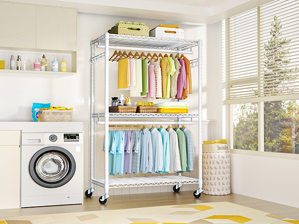 clothing racks with shelves