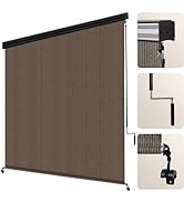 Artpuch Outdoor Roller Shade 8' W x 8' H Fabric Blind Mocha Outdoor Roll Up Shade with Aluminum V...