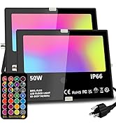 MELPO Led Flood Light Outdoor, 50W RGB Color Changing Landscape Lighting with Remote, Timing - 12...