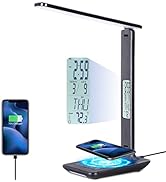 10W LED Desk Lamp with Wireless Charger,Touch Control Desk Light with USB Charging Port,Stepless ...