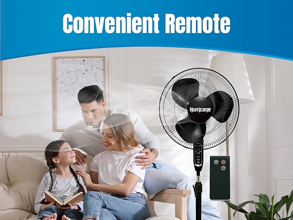 Hurricane Supreme 16" 3 Speed Oscillating Stand Pedestal Fan with Remote, Black