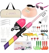 RUNCL Kids Fishing Pole and Reel Combo Kit - 4.9FT Telescopic Fishing Rod with Spincast Reel, Tac...