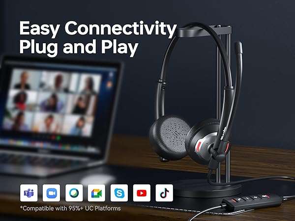 Noise Canceling Headphones with in-line control, work headset with mic