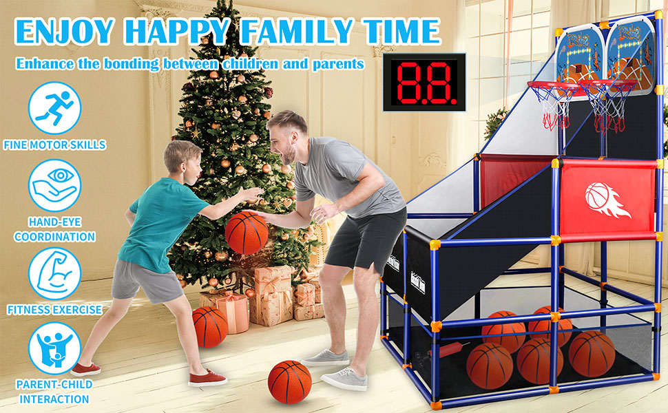 double Basketball Hoop Arcade Game Set with Electronic Scoreboard LED Light