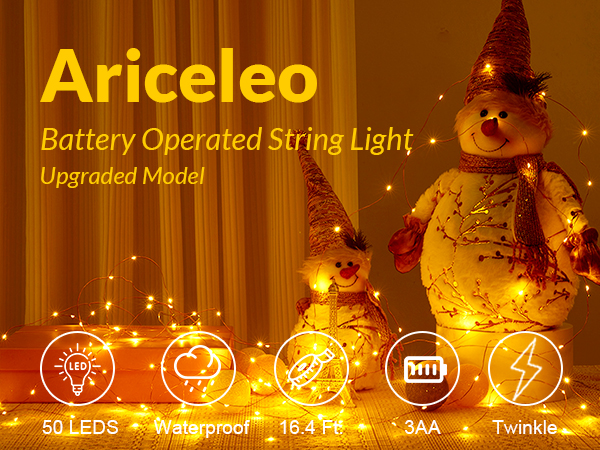 50 LEDs Fairy Lights Timer Fairy Lights Twinkle Mode Lights Touch-Safe LED Lights
