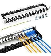 PBAEGAV Patch Panel 24 Port 19 Inch with Cable Management and Support Bar Suitable with Multiple ...