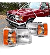 Pair of Headlights Assembly Compatible with 87-91 Ford F150-F350 Bronco | Headlamps with Chrome H...