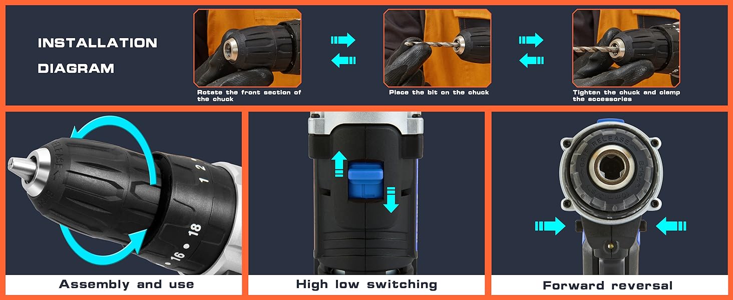 Cordless drill driver power impact screwdriver electric electrical tools batteries sets combo kits