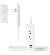 Flat Socket Extension Cord 5 FT Surge Protector Power Strip with 2 AC Outlets 1 USB C and 2 USB A...
