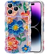 EYZUTAK Case for iPhone 17 Pro Max, Colorful Retro Oil Painting Flower Laser Glossy Cute Curly Wa...