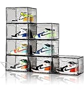 Amllas New Gray 8 Pack Shoe Boxes Stackable, Large Shoe Storage Organizer with Lids,Drop Side Sho...