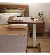 Muwuele Solid Wood Overbed Bedside Table with Wheels, Adjustable Medical Tilt Top Hospital Bed Ta...