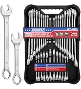 32-Piece Combination Wrench Sets SAE &amp; Metric, Open-Box-End Combination Stubby Wrench Set Include...