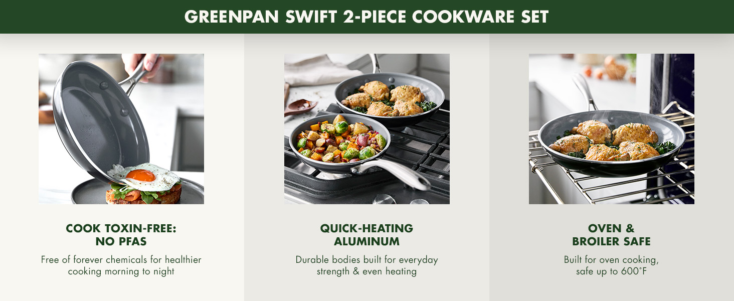 GreenPan, Ceramic Nonstick, PFAS-Free, Non-Toxic, Cookware, Frypans, Swift