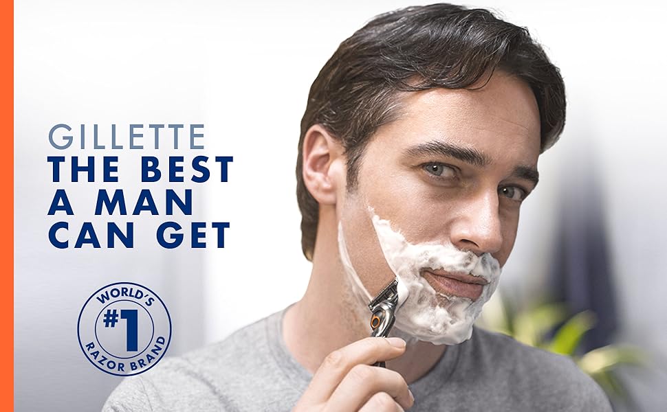 Man shaving his face with Gillette Fusion5 ProGlide Power razor. 'Gillette the best a man can get'