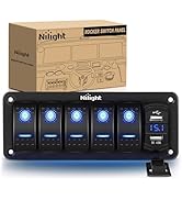 Nilight 5 Gang Rocker Switch Panel with 4.8 Amp Dual USB Charger Voltmeter Waterproof 12V 24V DC ...