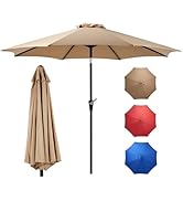 OLIXIS 9ft Patio Umbrella with Tilt and Crank Button &amp; 8 Sturdy Ribs Waterproof, Patio Table Umbr...