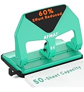 AFMAT HP20 Heavy Duty 3 Hole Punch, 50-Sheet Capacity, 60% Reduced Effort Three Hole Puncher for ...