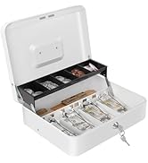 Cash Box with Money Tray and Key Lock, Large Metal Safe Money Box for Cash, Locking Money Saving ...