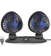 USB Car Fan Portable Vehicle Fan, 360°Rotate Dual Head Fan with Variable Speed, Vehicle Mounted U...